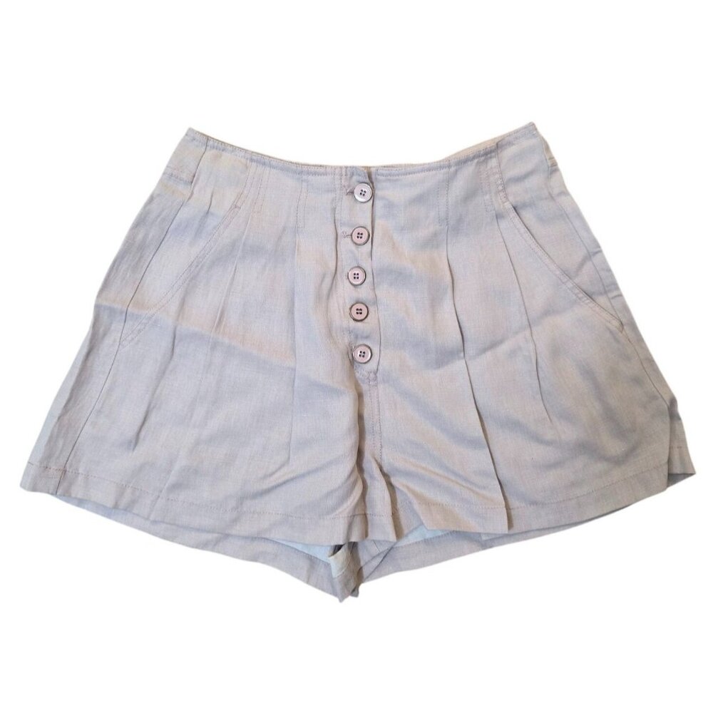 ULLA JOHNSON Highrise Pleated Button Linen Blend Shorts Small